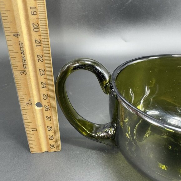 Hand Blown Dark Green Art Glass Pitcher Jug With Handle Hand Made Glassware VTG - Picture 5 of 13